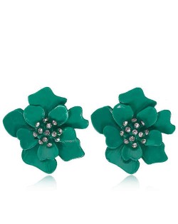 Rhinestone Embellished Oil-spot Glaze Flower Women Fashion Earrings - Green
