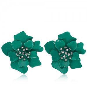 Rhinestone Embellished Oil-spot Glaze Flower Women Fashion Earrings - Green