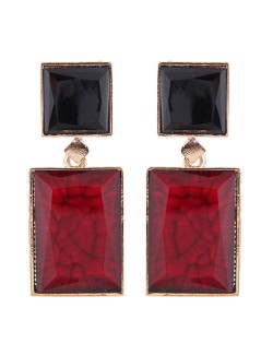Marble Texture Resin Gem Square Fashion Women Statement Earrings - Black