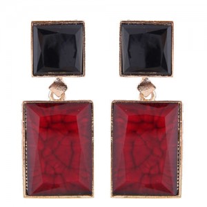 Marble Texture Resin Gem Square Fashion Women Statement Earrings - Black