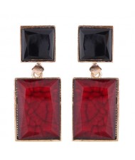 Marble Texture Resin Gem Square Fashion Women Statement Earrings - Black
