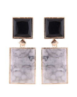 Marble Texture Resin Gem Square Fashion Women Statement Earrings - White