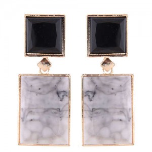 Marble Texture Resin Gem Square Fashion Women Statement Earrings - White