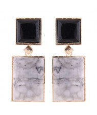 Marble Texture Resin Gem Square Fashion Women Statement Earrings - White