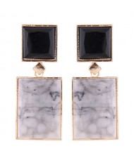 Marble Texture Resin Gem Square Fashion Women Statement Earrings - White