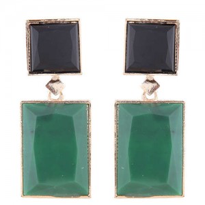 Marble Texture Resin Gem Square Fashion Women Statement Earrings - Green