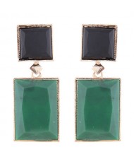 Marble Texture Resin Gem Square Fashion Women Statement Earrings - Green