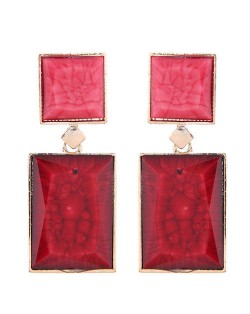 Marble Texture Resin Gem Square Fashion Women Statement Earrings - Pink