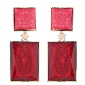 Marble Texture Resin Gem Square Fashion Women Statement Earrings - Pink