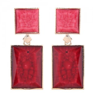 Marble Texture Resin Gem Square Fashion Women Statement Earrings - Pink