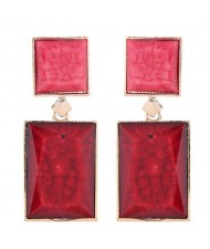 Marble Texture Resin Gem Square Fashion Women Statement Earrings - Pink