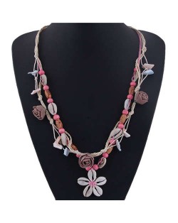 Seashell Flower Bohemian Fashion Summer Style Women Statement Necklace - Rose