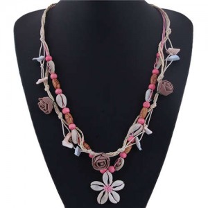 Seashell Flower Bohemian Fashion Summer Style Women Statement Necklace - Rose