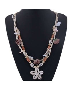 Seashell Flower Bohemian Fashion Summer Style Women Statement Necklace - White
