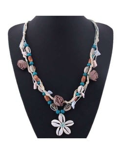 Seashell Flower Bohemian Fashion Summer Style Women Statement Necklace - Blue