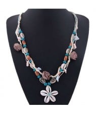 Seashell Flower Bohemian Fashion Summer Style Women Statement Necklace - Blue