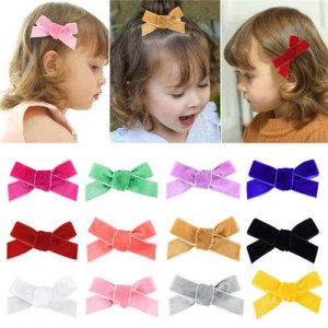 (12pcs) Velvet Bowknot Design Baby Gril Hair Clip Set