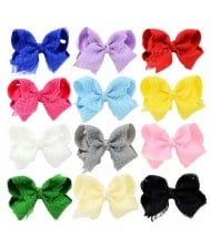 (12pcs) Floral Lace Bowknot Toddler/ Baby Girl Hair Clip Set