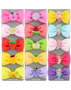 (15 pcs) Cute Cartoon Elements Cloth Bowknot Baby Hair Clip Set