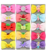 (15 pcs) Cute Cartoon Elements Cloth Bowknot Baby Hair Clip Set