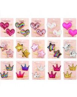 (15 pairs) Shining Stars Hearts Crowns Baby/ Toddler Hair Clip Set