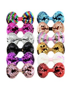 (12 pcs) Paillette Bowknot Shape Baby Hair Clip Set