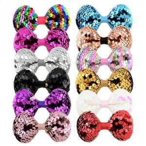 (12 pcs) Paillette Bowknot Shape Baby Hair Clip Set