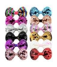 (12 pcs) Paillette Bowknot Shape Baby Hair Clip Set