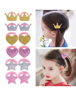 (6 pairs) Crown Heart and Star Cute Design Baby Girl Hair Band Set