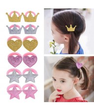 (6 pairs) Crown Heart and Star Cute Design Baby Girl Hair Band Set