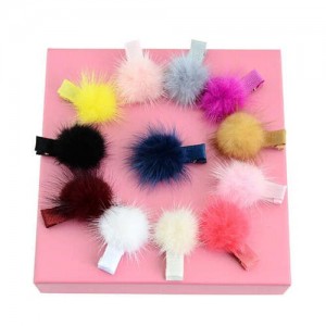 (12 pcs) Fluffy Ball Decorated Baby Girl Hair Clip Set