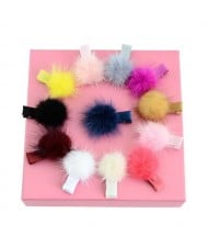 (12 pcs) Fluffy Ball Decorated Baby Girl Hair Clip Set
