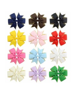 (12 pcs) Golden Rimmed Bowknot Design Hair Clip Set for Baby/ Toddler