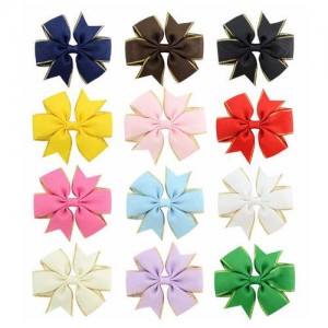 (12 pcs) Golden Rimmed Bowknot Design Hair Clip Set for Baby/ Toddler