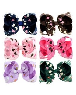 (6 pcs) Heart Prints Bowknot Design Baby Girl Hair Clip Set