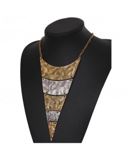 Vintage Engraving Design Triangle Bold Fashion Women Bib Necklace - Golden and Silver