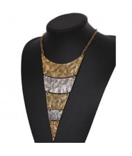 Vintage Engraving Design Triangle Bold Fashion Women Bib Necklace - Golden and Silver