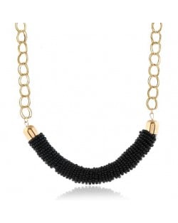 Bohemian Fashion Mini-beads Arch Pendant Bold Chain Women Statement Necklace - Black