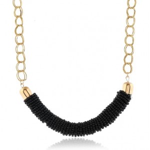 Bohemian Fashion Mini-beads Arch Pendant Bold Chain Women Statement Necklace - Black