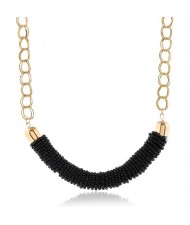 Bohemian Fashion Mini-beads Arch Pendant Bold Chain Women Statement Necklace - Black