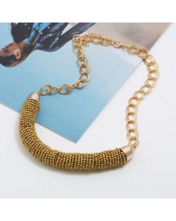 Bohemian Fashion Mini-beads Arch Pendant Bold Chain Women Statement Necklace - Golden