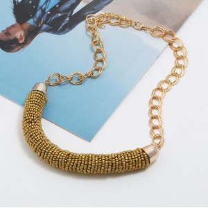 Bohemian Fashion Mini-beads Arch Pendant Bold Chain Women Statement Necklace - Golden