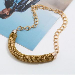 Bohemian Fashion Mini-beads Arch Pendant Bold Chain Women Statement Necklace - Golden