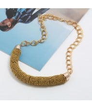 Bohemian Fashion Mini-beads Arch Pendant Bold Chain Women Statement Necklace - Golden