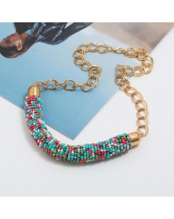 Bohemian Fashion Mini-beads Arch Pendant Bold Chain Women Statement Necklace - Multicolor