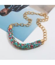 Bohemian Fashion Mini-beads Arch Pendant Bold Chain Women Statement Necklace - Multicolor