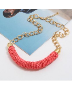Bohemian Fashion Mini-beads Arch Pendant Bold Chain Women Statement Necklace - Pink