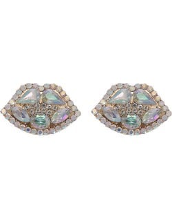 Rhinestone Embellished Lips Design Women Statement Earrings - White
