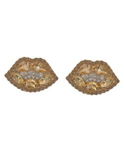 Rhinestone Embellished Lips Design Women Statement Earrings - Champagne