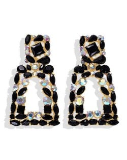 Elegant Rhinestone Geometric Design Women Fashion Earrings - Black